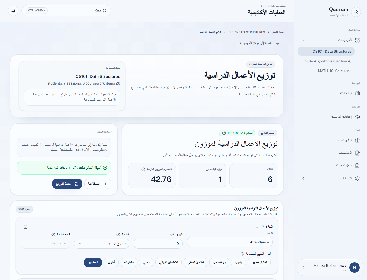 فئات توزيع الأعمال الدراسية