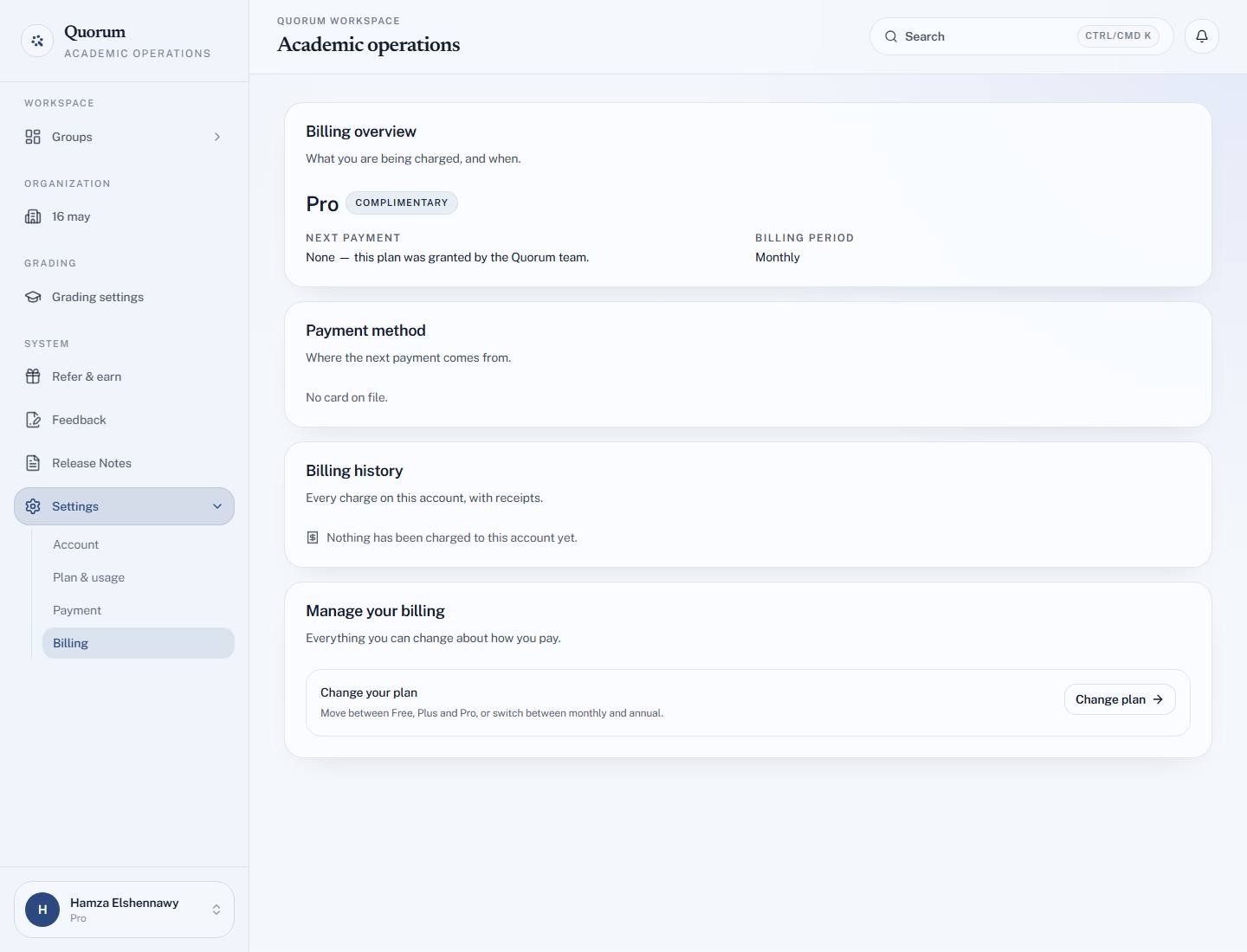 The Billing page