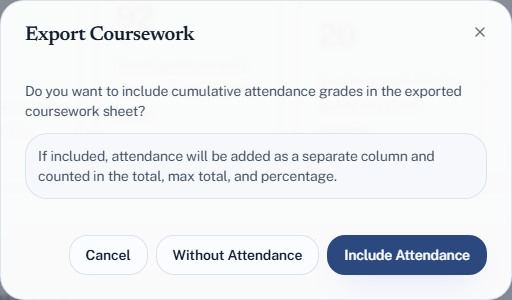 The Export Coursework dialog
