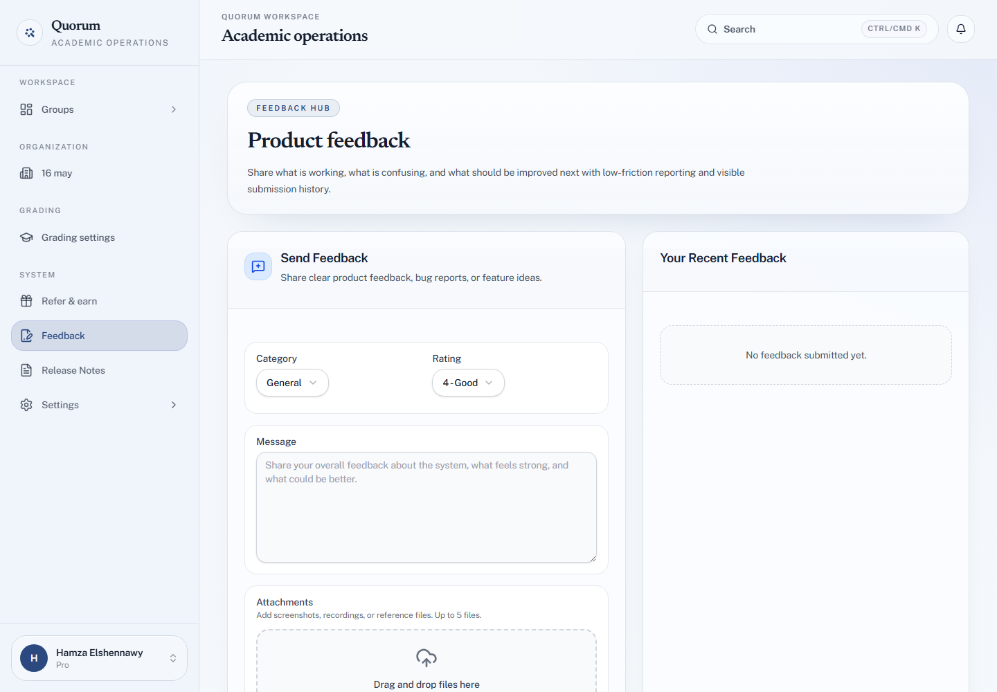 The Feedback page