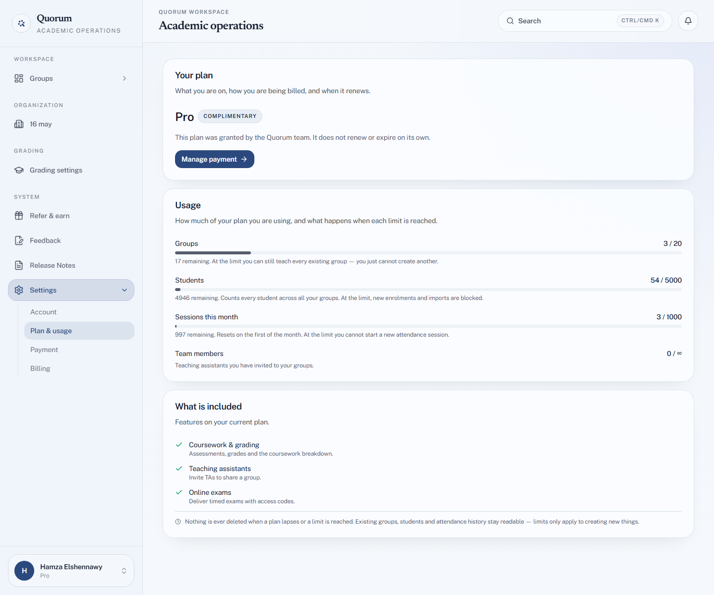 The Plan &amp; usage page