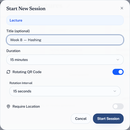 Starting an attendance session