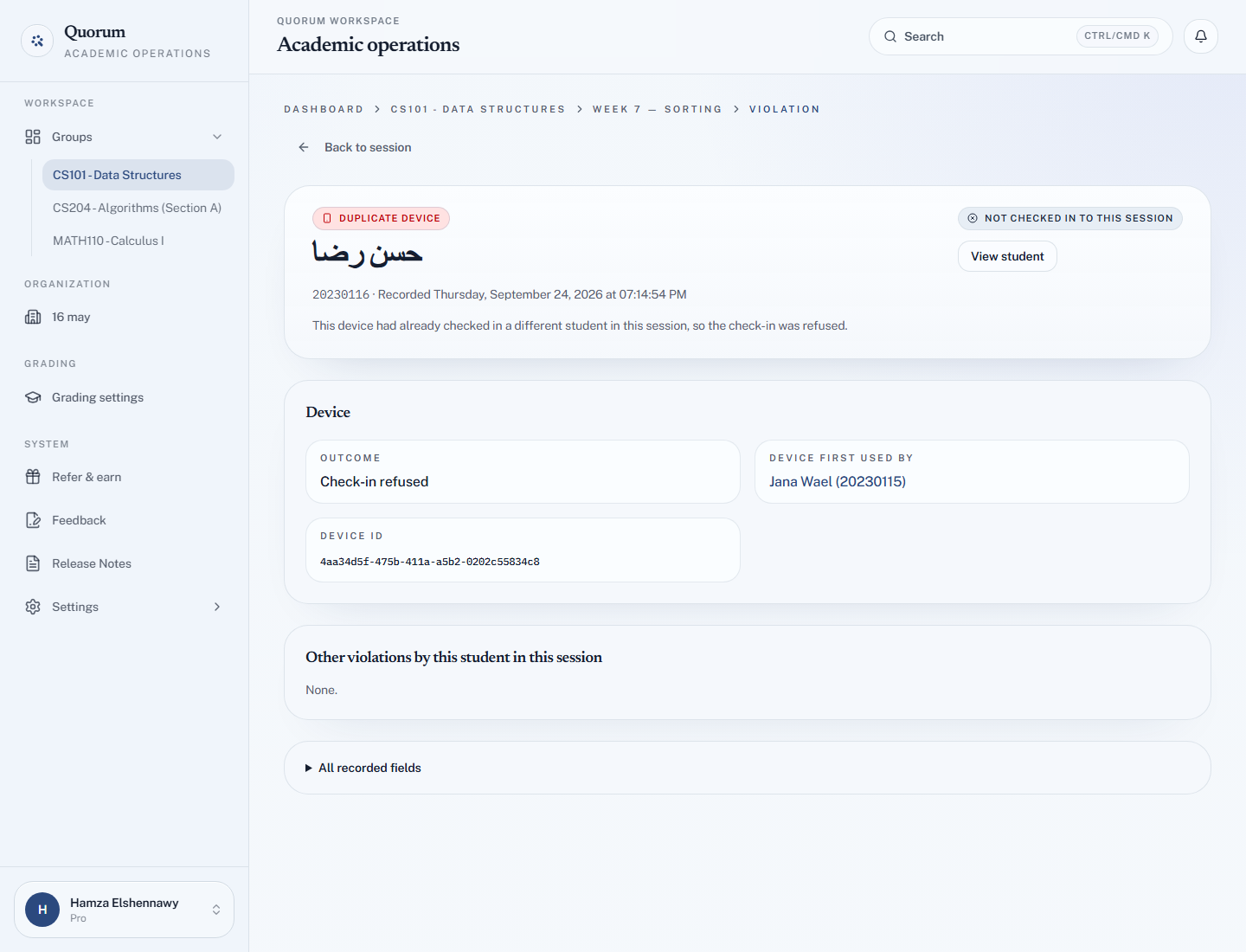 A violation detail page